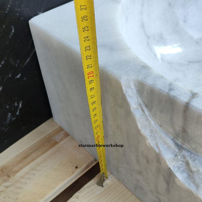Ready to Ship Carrera White Marble Sink Wall Mounted Sink Farmhouse Sink Powder Room Sink Hand Carved Marble Sink