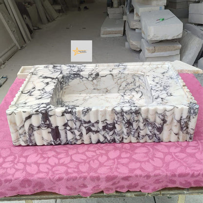 Ready To Ship Calacatta Viola Marble Sink Wall Mounted Sink Farmhouse Sink Powder Room Sink Calacatta Sink  Hand Carved Marble Sink