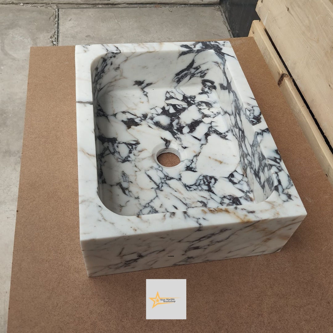 Calacatta Viola Marble Sink  Farmhouse Sink Powder Room Sink Calacatta Sink  Hand Carved Marble Sink Marble Sink Sink vanity
