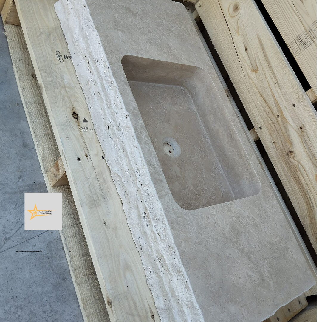 Ready to Ship Travertine Sink Wall Mounted Sink Farmhouse Sink Powder Room Sink Calacatta Sink Hand Carved Marble Sink Bathroom Sink