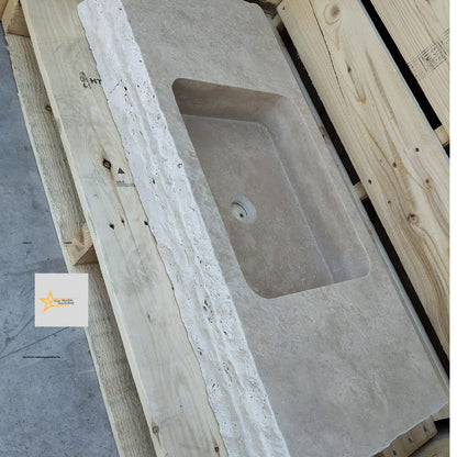 Ready to Ship Travertine Sink Wall Mounted Sink Farmhouse Sink Powder Room Sink Calacatta Sink Hand Carved Marble Sink Bathroom Sink