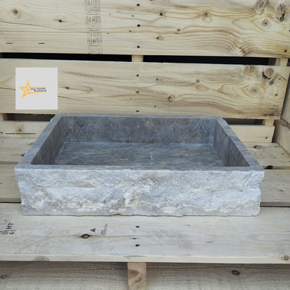 Ready to Ship Silver Travertine Sink Farmhouse Sink Powder Room Sink Hand Carved Marble Sink Bathroom Sink Natural Stone