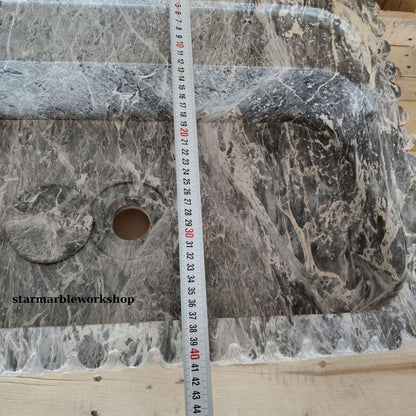 Süpren Salome Marble Sink Wall Mounted Sink Farmhouse Sink Powder Room Sink  Hand Carved Marble Sink Concealed Drain Sink sink for bathroom