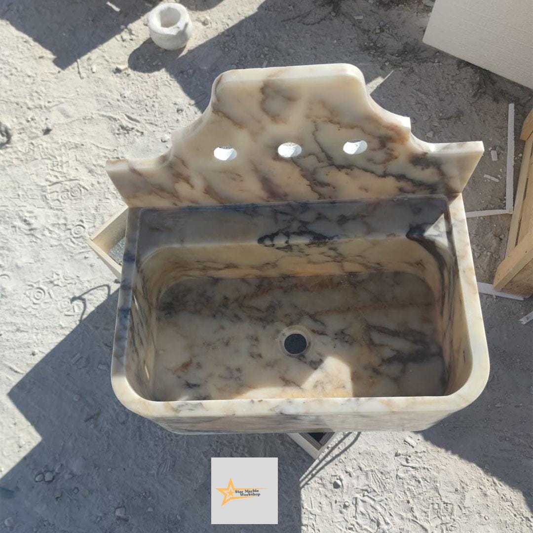 Calacatta Gold Rectangular Sink, Sink With Faucet Hole Farmhouse Sink Powder Room Sink Calacatta Sink  Hand Carved Marble Sink Washbasin