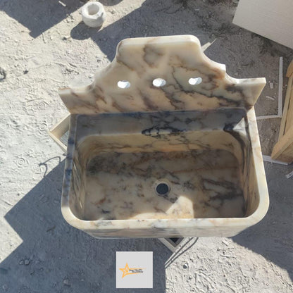 Calacatta Gold Rectangular Sink, Sink With Faucet Hole Farmhouse Sink Powder Room Sink Calacatta Sink  Hand Carved Marble Sink Washbasin