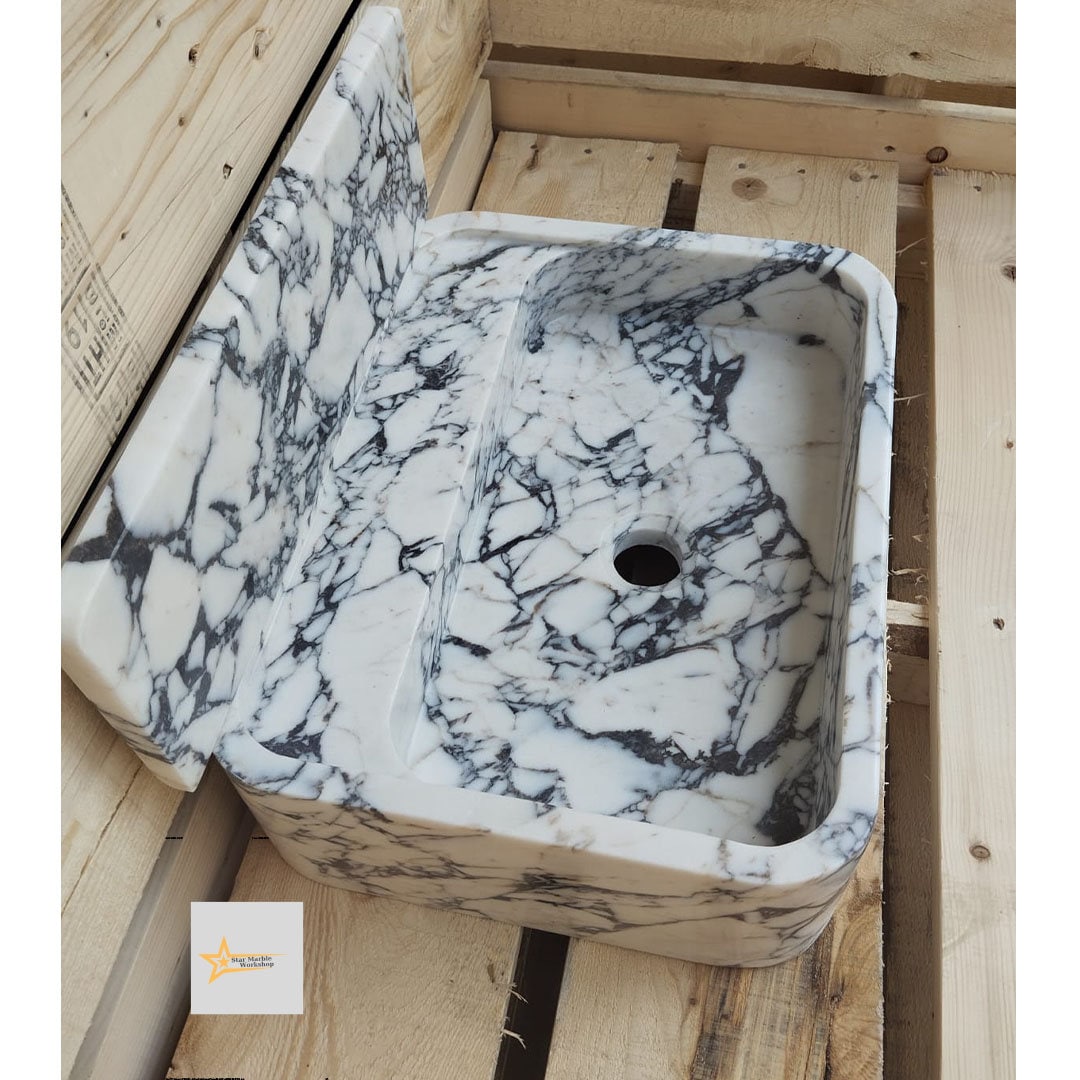 Calacatta Viola Marble Sink Farmhouse Sink Toilet Room Sink Calacatta Sink Hand Carved Marble Sink Marble Sink Floating Sink Sink vanity
