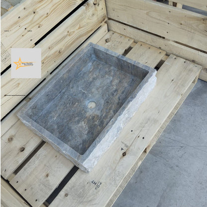 Ready to Ship Silver Travertine Sink Farmhouse Sink Powder Room Sink Hand Carved Marble Sink Bathroom Sink Natural Stone