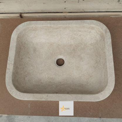 Hand Carved Travertine Marble Sink: Farmhouse Bathroom Vanity (W19.6" x D15.7" x H3.9")