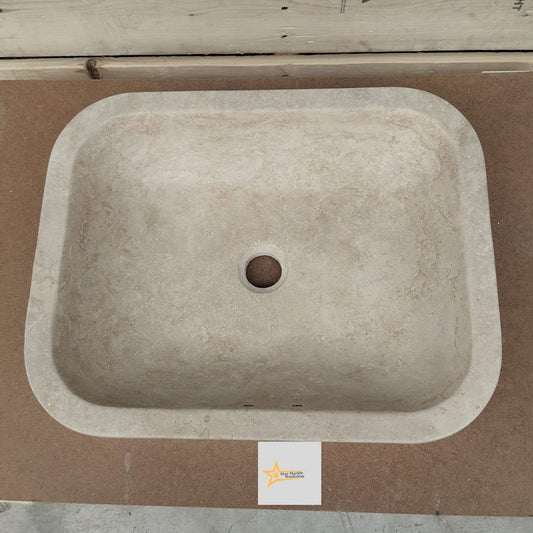 Hand Carved Travertine Marble Sink: Farmhouse Bathroom Vanity (W19.6" x D15.7" x H3.9")