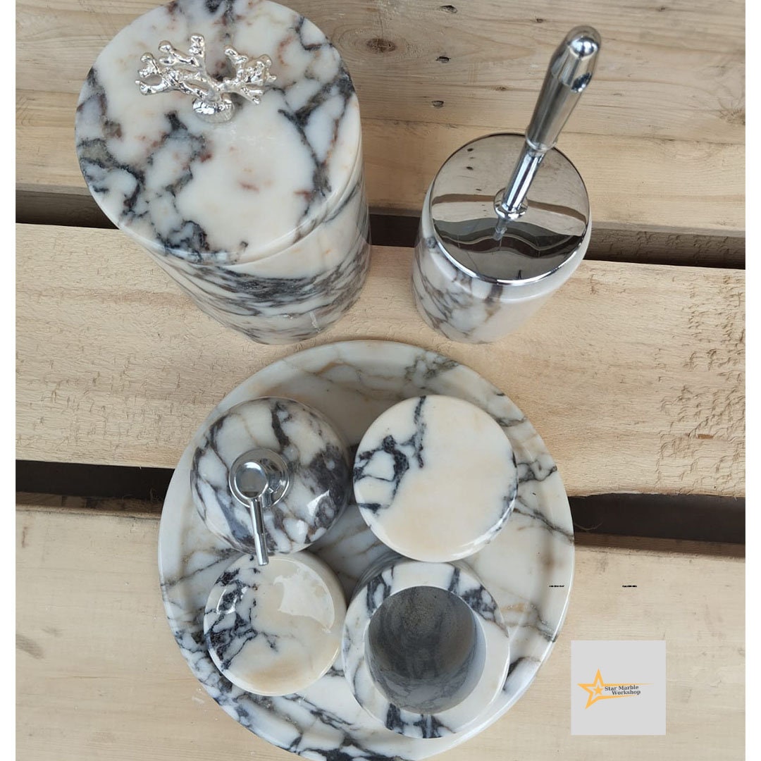 Ready to ship calacatta marble bathroom set Luxury bathroom Marble bathroom set 7 piece bathroom design set