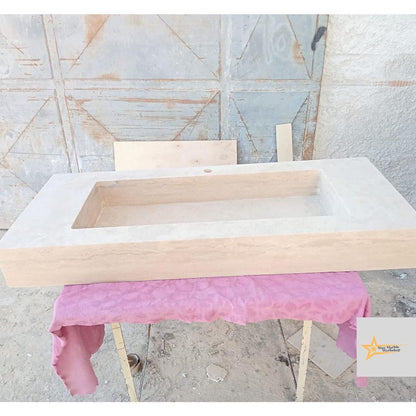 Ready to Ship TSink with Shelf Farmhouse Sink Powder Room Sink  Hand Carved Marble Sink Bathroom Sink natural stone sink  With Faucet Hole