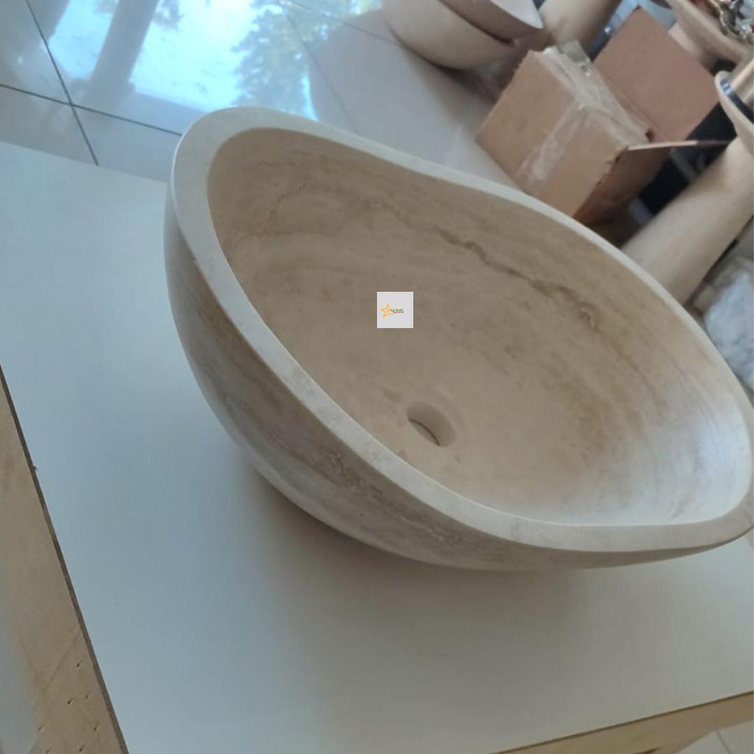 Hand Carved Travertine Marble Sink: Farmhouse Bathroom Vanity