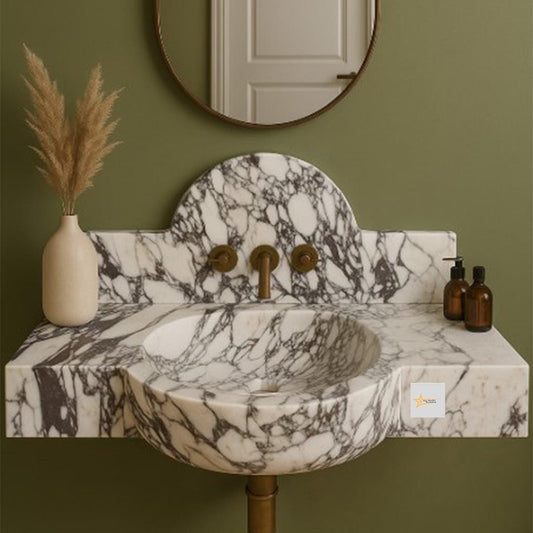 Ready To Ship Calacatta Viola Marble Sink Wall Mounted Sink Farmhouse Sink Powder Room Sink Calacatta Sink  Hand Carved Marble Sink