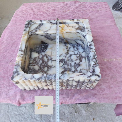 Calacatta Viola Marble Sink Wall Mounted Sink Farmhouse Sink Powder Room Sink  Hand Carved Marble Sink Concealed Drain Sink Sink vanity