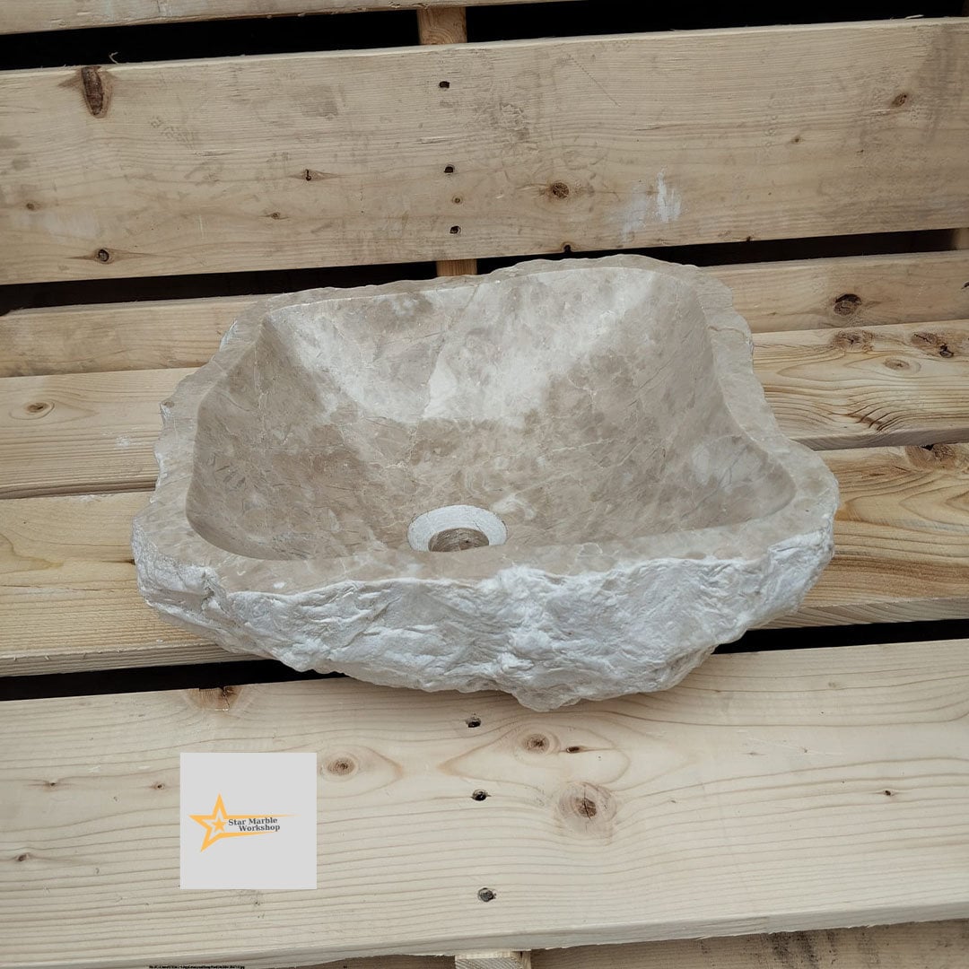 Ready To Ship Beige Marble Sink Ellipse Sink Farmhouse Sink Powder Room Sink  Countertop Sink  Hand Carved Marble Sink  Shapeless Sink