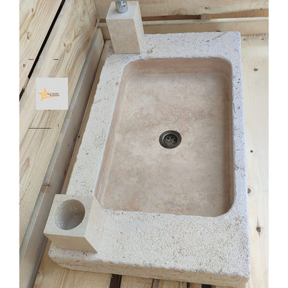 Ready to Ship Travertine Sink Wall Mounted Sink Farmhouse Sink Powder Room Sink Calacatta Sink Hand Carved Marble Sink Bathroom Sink