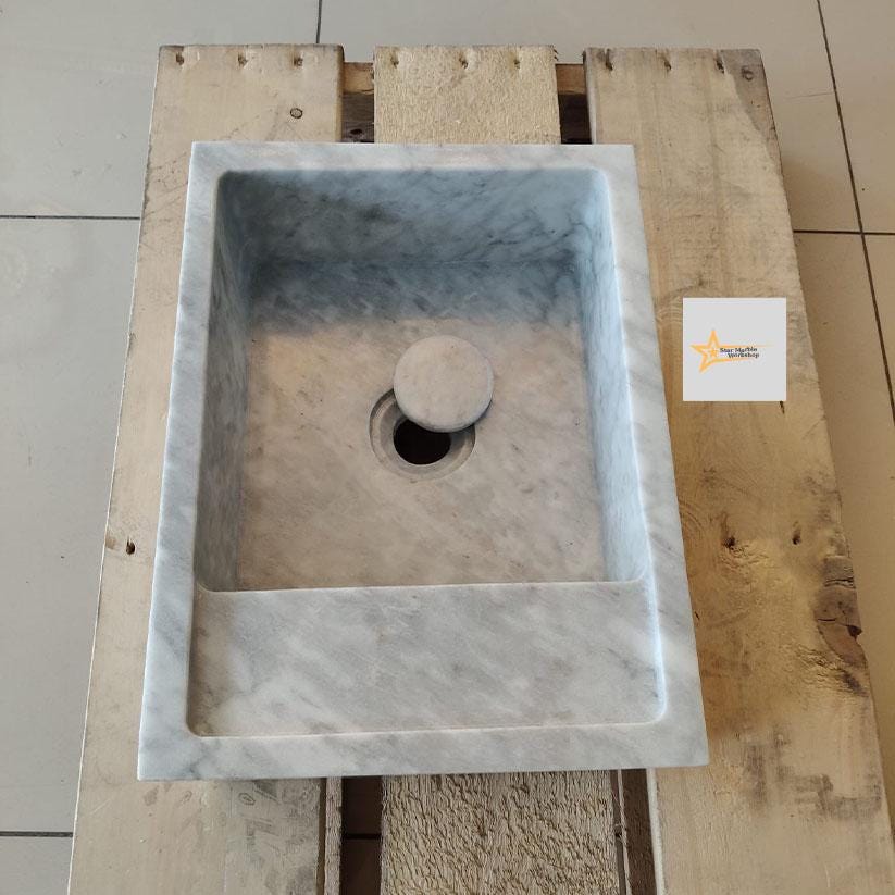 Ready To Ship Grey Marble Sink Wall Mounted Sink Farmhouse Sink Powder Room Sink Calacatta Sink  Hand Carved Marble Sink
