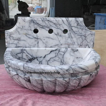 Calacatta Lilac Rectangular Sink, Sink With Faucet Hole Farmhouse Sink Powder Room Sink Calacatta Sink  Hand Carved Marble Sink Washbasin