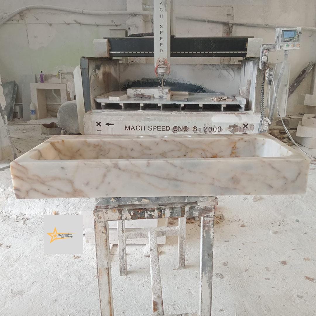 Calacatta Gold Rectangular Sink, Sink With Faucet Hole Farmhouse Sink Powder Room Sink Calacatta Sink  Hand Carved Marble Sink Washbasin