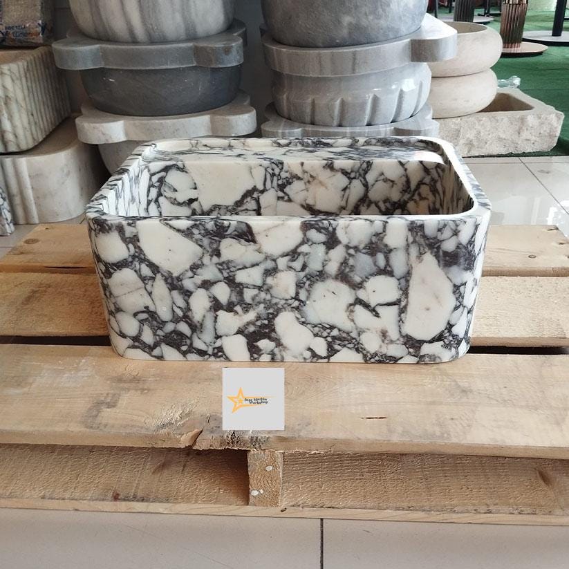 Calacatta Viola Marble Sink Wall Mounted Sink Farmhouse Sink Toilet Room Sink Calacatta Sink Hand Carved Marble Sink Marble Sink