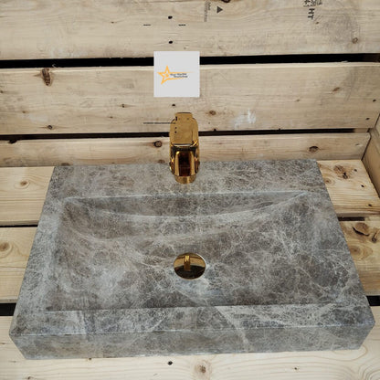 Ready To Ship Dark Emperador Marble Sink With Faucet Hole Farmhouse Sink Powder Room Sink Calacatta Sink  Hand Carved Marble Sink