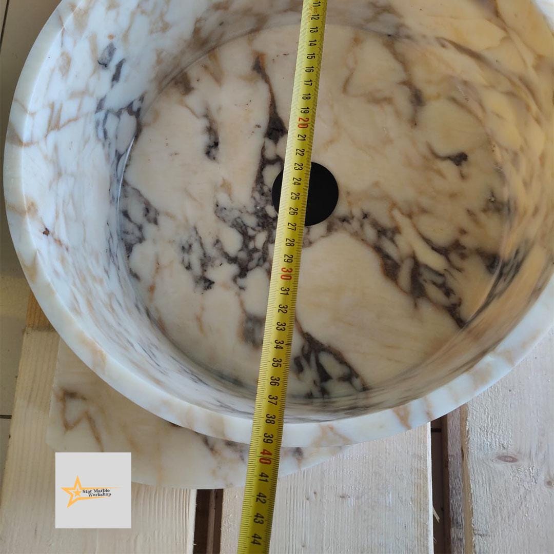 Hand Carved Calacatta Gold Marble Sink: Round Bathroom Vessel