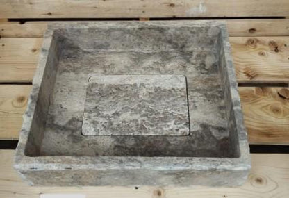 Ready to Ship Silver Travertine Sink Sink with Concealed Drain  Farmhouse Sink Powder Room Sink  Hand Carved Marble Sink Bathroom Sink