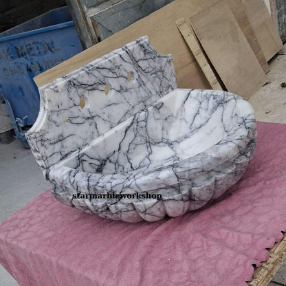 Calacatta Lilac Rectangular Sink, Sink With Faucet Hole Farmhouse Sink Powder Room Sink Calacatta Sink  Hand Carved Marble Sink Washbasin