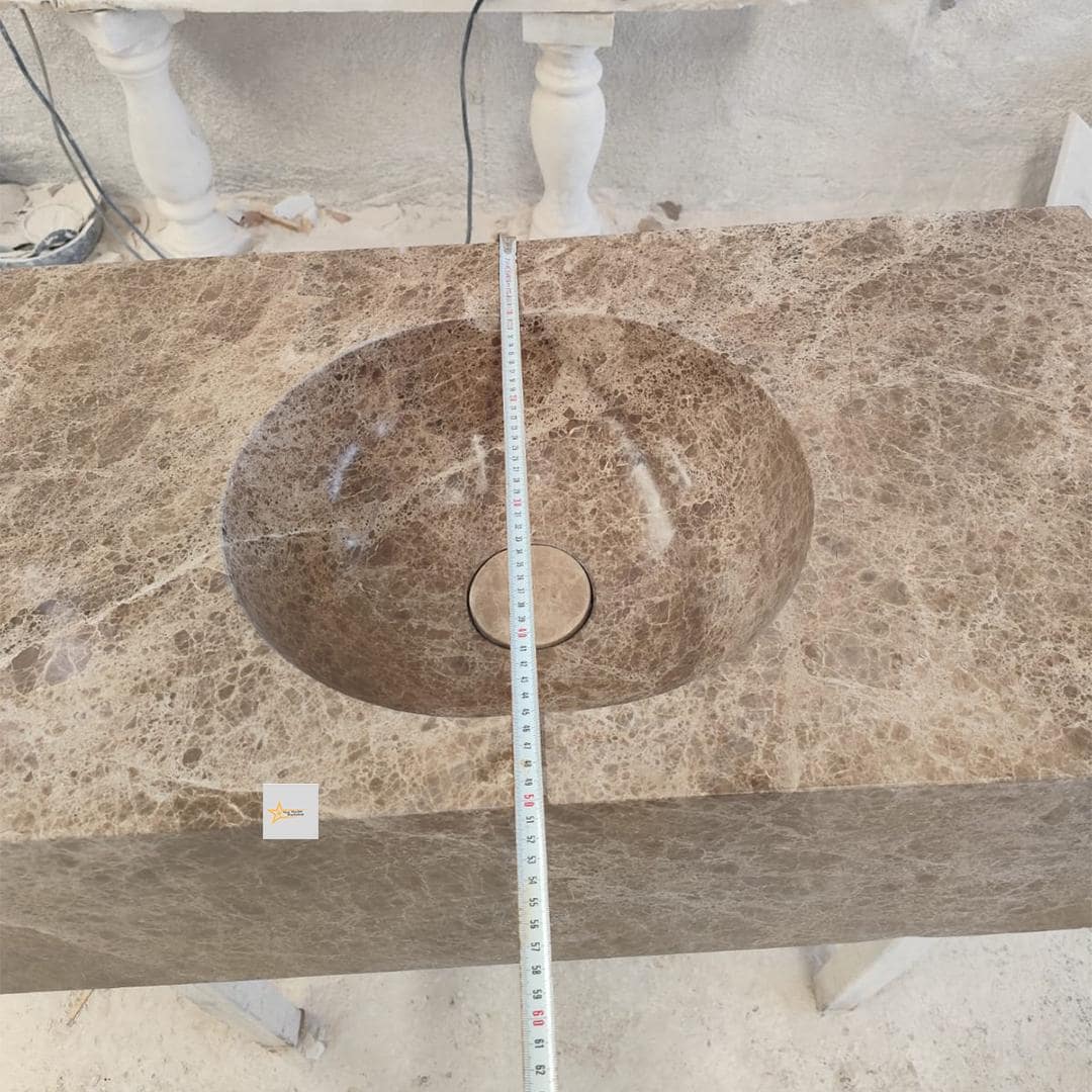 Handmade Emperador Marble Wall-Mounted Sink - Vessel Sink - chiseled sink- Luxury Minimalist Bathroom sink for bathroom