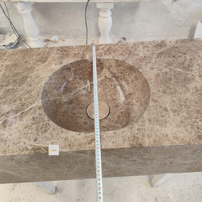 Handmade Emperador Marble Wall-Mounted Sink - Vessel Sink - chiseled sink- Luxury Minimalist Bathroom sink for bathroom