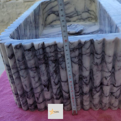 Calacatta Lilac Rectangular Sink, Sink With Faucet Hole Farmhouse Sink Powder Room Sink Calacatta Sink  Hand Carved Marble Sink Washbasin