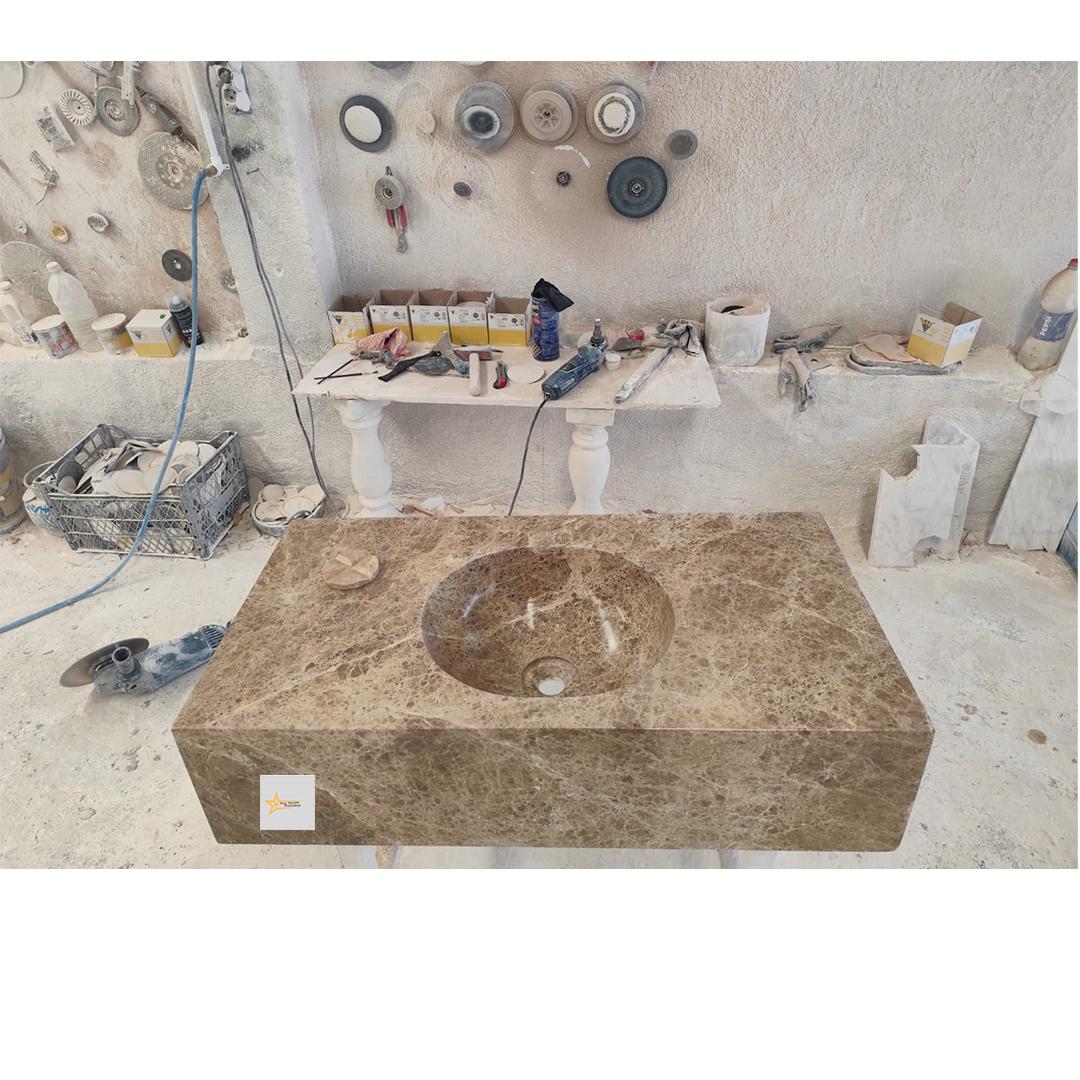 Handmade Emperador Marble Wall-Mounted Sink - Vessel Sink - chiseled sink- Luxury Minimalist Bathroom sink for bathroom