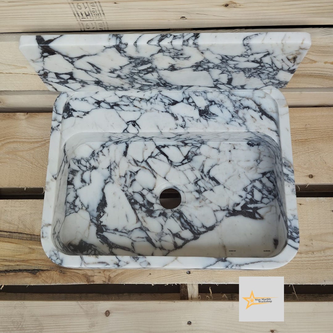 Calacatta Viola Marble Sink Farmhouse Sink Toilet Room Sink Calacatta Sink Hand Carved Marble Sink Marble Sink Floating Sink Sink vanity