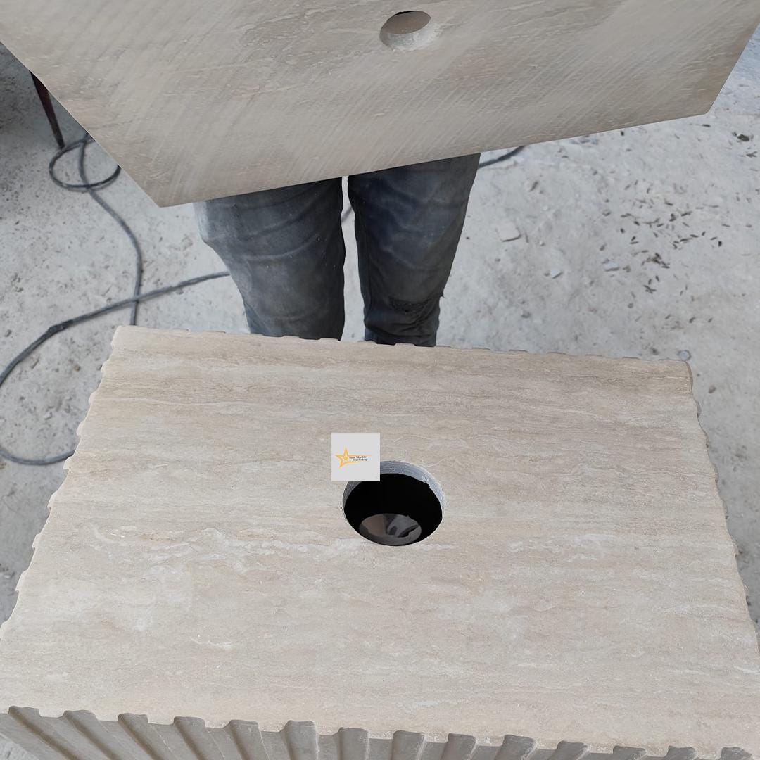 Hand-Carved Travertine Marble Sink: Farmhouse Bathroom, Cafe Restaurant