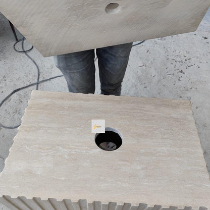Hand-Carved Travertine Marble Sink: Farmhouse Bathroom, Cafe Restaurant
