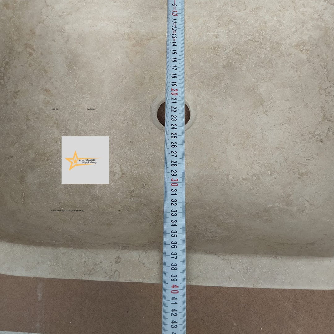 Hand Carved Travertine Marble Sink: Farmhouse Bathroom Vanity (W19.6" x D15.7" x H3.9")