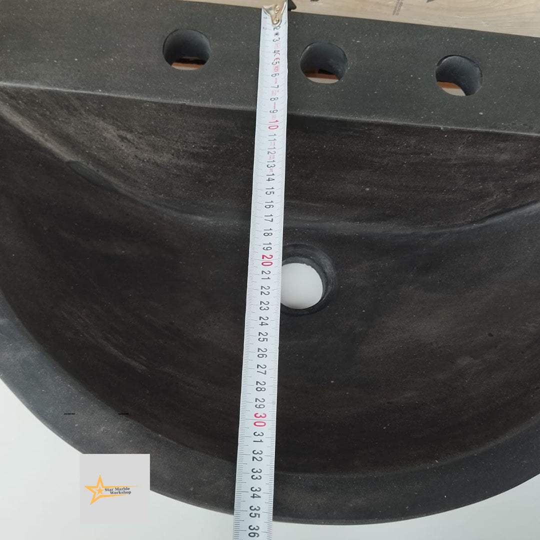 Basalt Black Stone D Design Sink With Faucet Hole 100% Natural Stone   Matte Black Sink Stone Sink Bathroom Design Sink vanity Handmade Sink