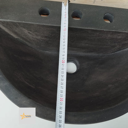 Basalt Black Stone D Design Sink With Faucet Hole 100% Natural Stone   Matte Black Sink Stone Sink Bathroom Design Sink vanity Handmade Sink