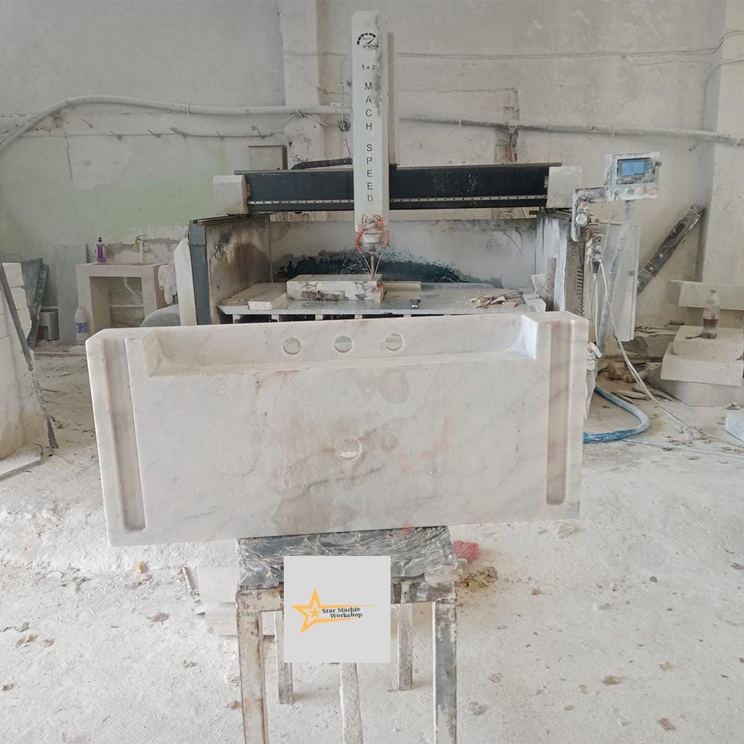 Calacatta Gold Rectangular Sink, Sink With Faucet Hole Farmhouse Sink Powder Room Sink Calacatta Sink  Hand Carved Marble Sink Washbasin