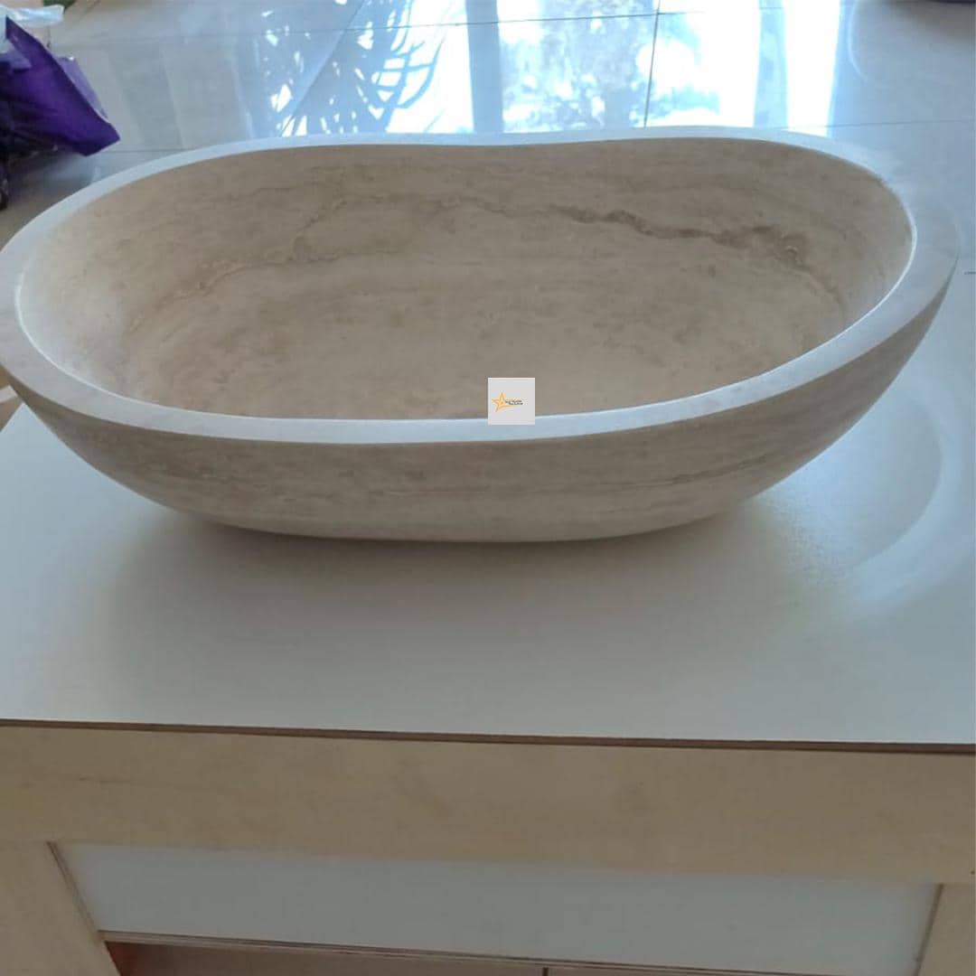 Hand Carved Travertine Marble Sink: Farmhouse Bathroom Vanity