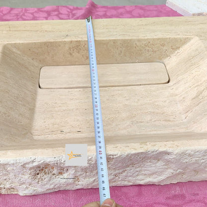 Handmade Travertine Stone Sink – Wall Mounted, Rustic & Modern Bathroom Design