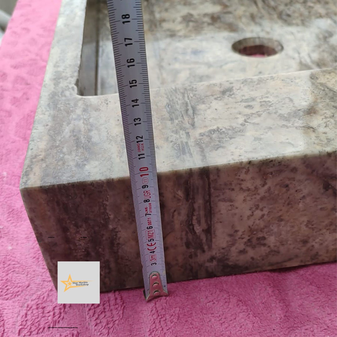 Ready to Ship Silver Travertine Sink Marble Washbasin Wall Mounted Sink  Powder Room Sink Hand Carved Marble Sink Bathroom Sink
