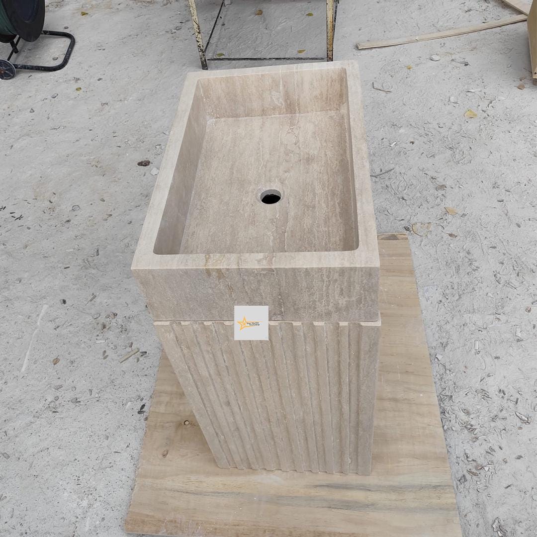 Hand-Carved Travertine Marble Sink: Farmhouse Bathroom, Cafe Restaurant