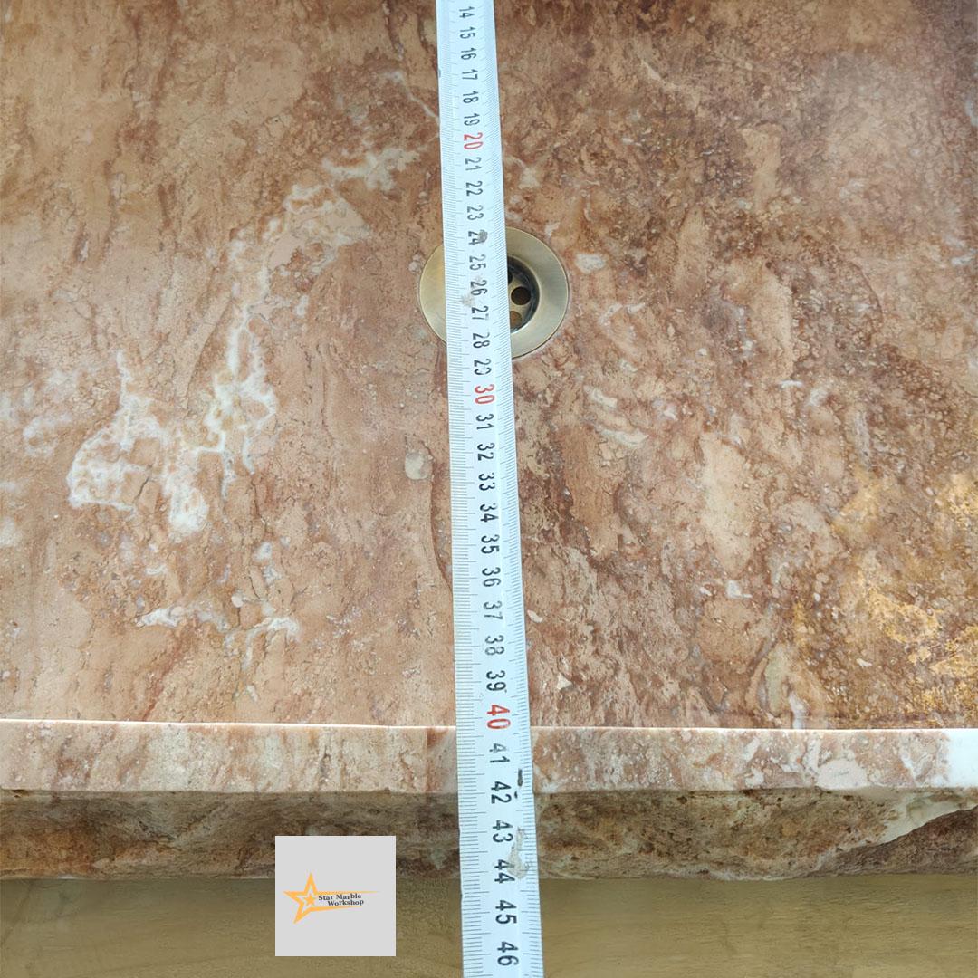Ready to Ship Red Travertine Sink Farmhouse Sink Powder Room Sink Hand Carved Marble Sink Bathroom Sink Natural Stone With Faucet Hole