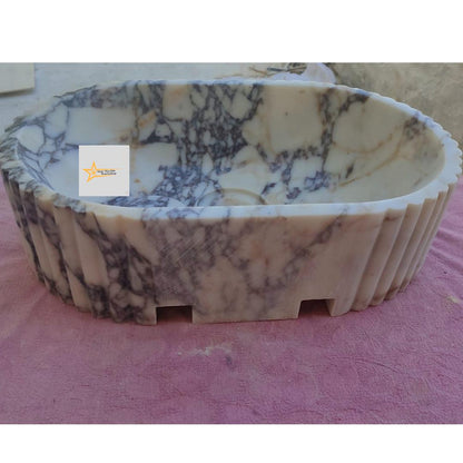 Calacatta Viola Marble Sink Wall Mounted Sink Farmhouse Sink Powder Room Sink  Hand Carved Marble Sink Concealed Drain Sink Sink vanity