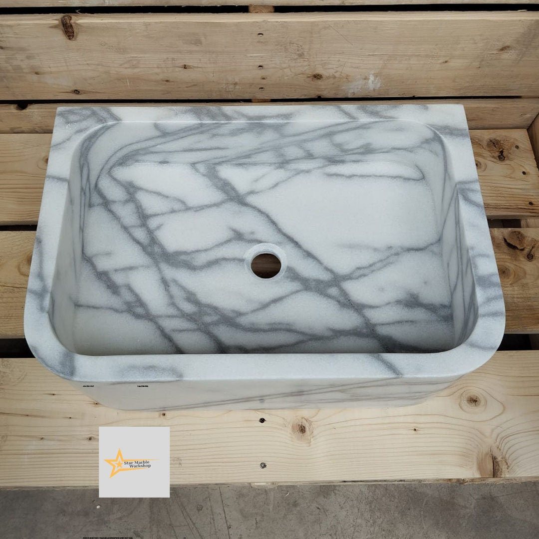 Ready To Ship Calacatta Viola Marble Sink Wall Mounted Sink Farmhouse Sink Powder Room Sink Calacatta Sink  Hand Carved Marble Sink