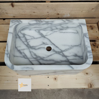 Ready To Ship Calacatta Viola Marble Sink Wall Mounted Sink Farmhouse Sink Powder Room Sink Calacatta Sink  Hand Carved Marble Sink