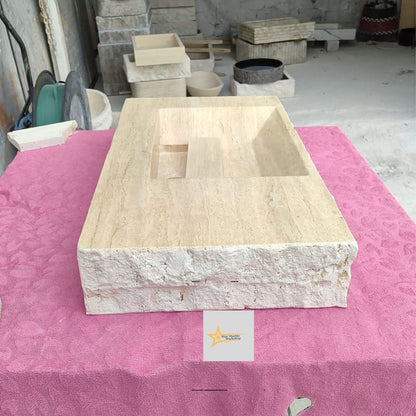 Handmade Travertine Stone Sink – Wall Mounted, Rustic & Modern Bathroom Design