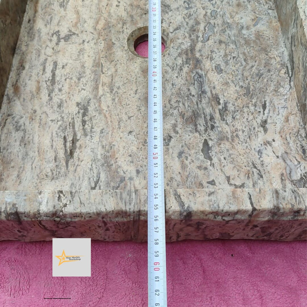 Ready to Ship Silver Travertine Sink Marble Washbasin Countertop Sink  Powder Room Sink Hand Carved Marble Sink Bathroom Sink