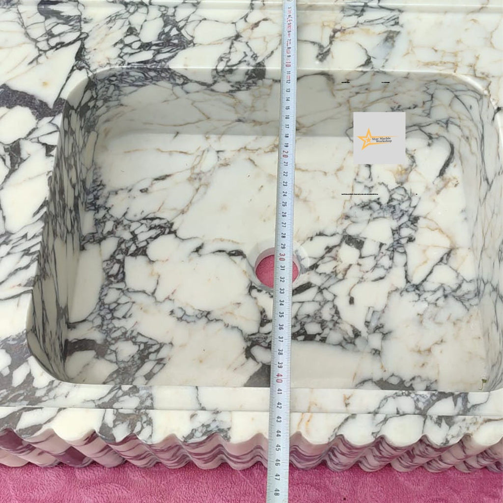 Ready To Ship Calacatta Viola Marble Sink Wall Mounted Sink Farmhouse Sink Powder Room Sink Calacatta Sink  Hand Carved Marble Sink